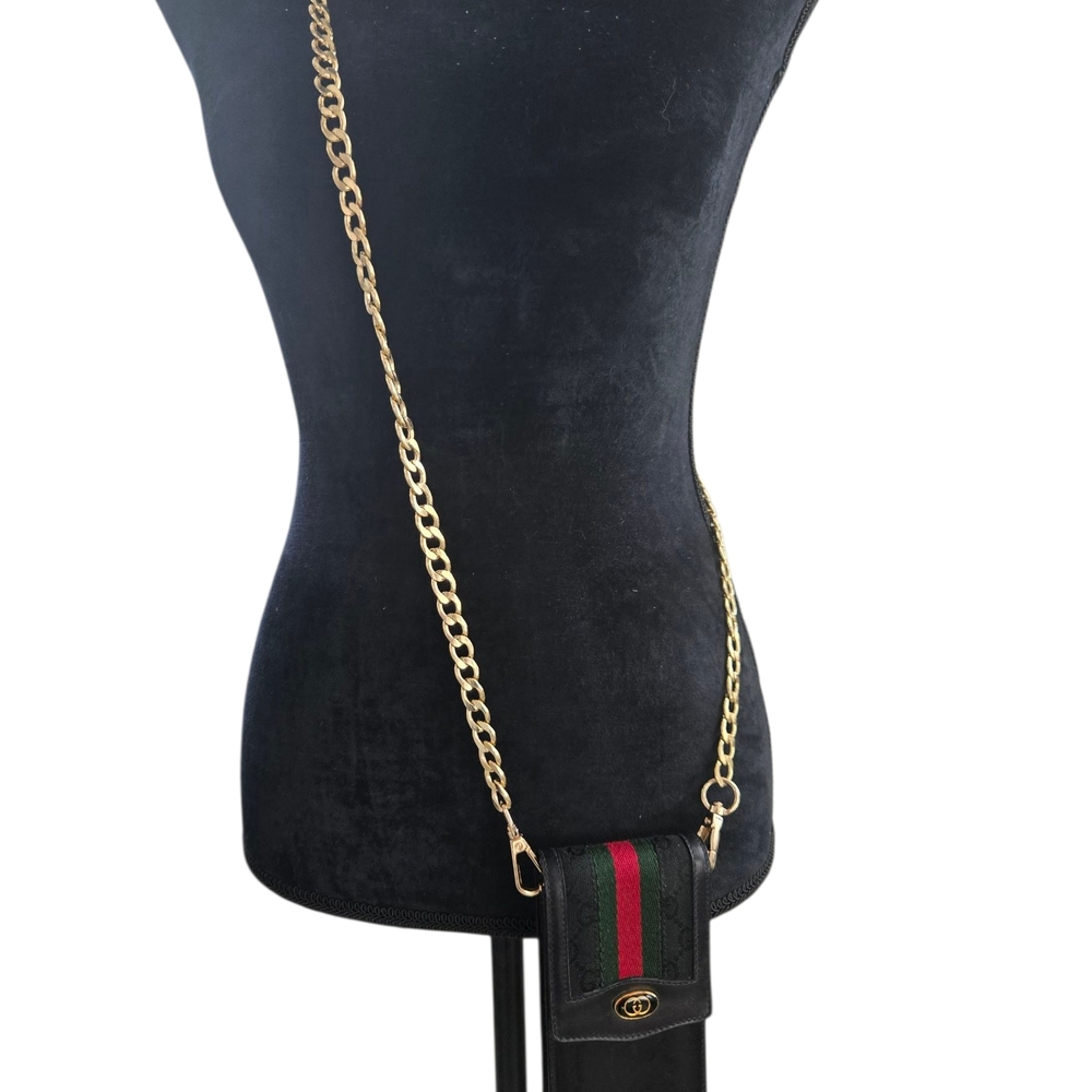 Gucci Black Leather Crossbody with Red and Green Stripe